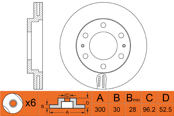 Диск тормозной 300*30 передний Hyundai H-1 2.5CRDi 08> RN1457