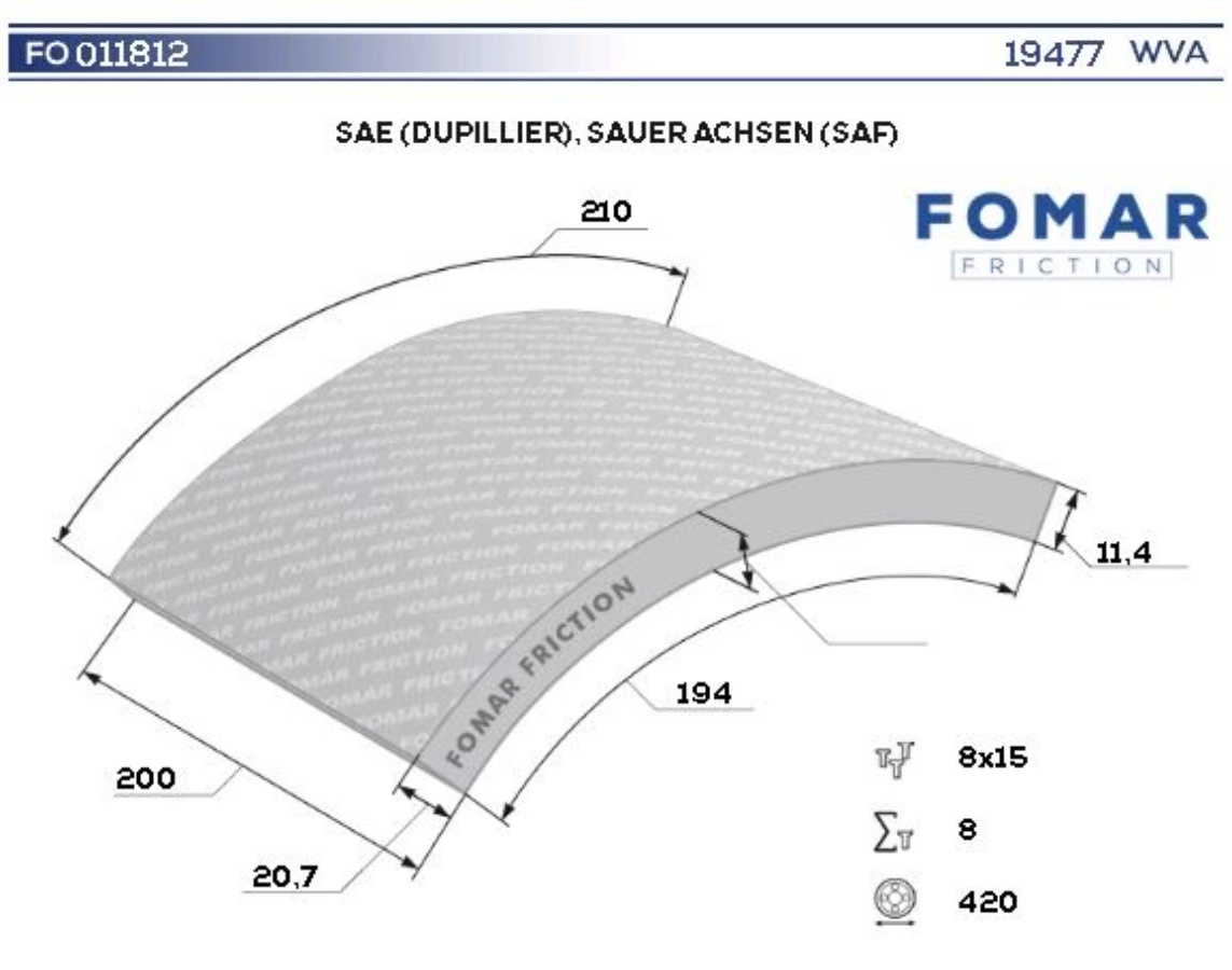 Накладка тормозная 19477 STD 420*203 SAF 65208500A8RV