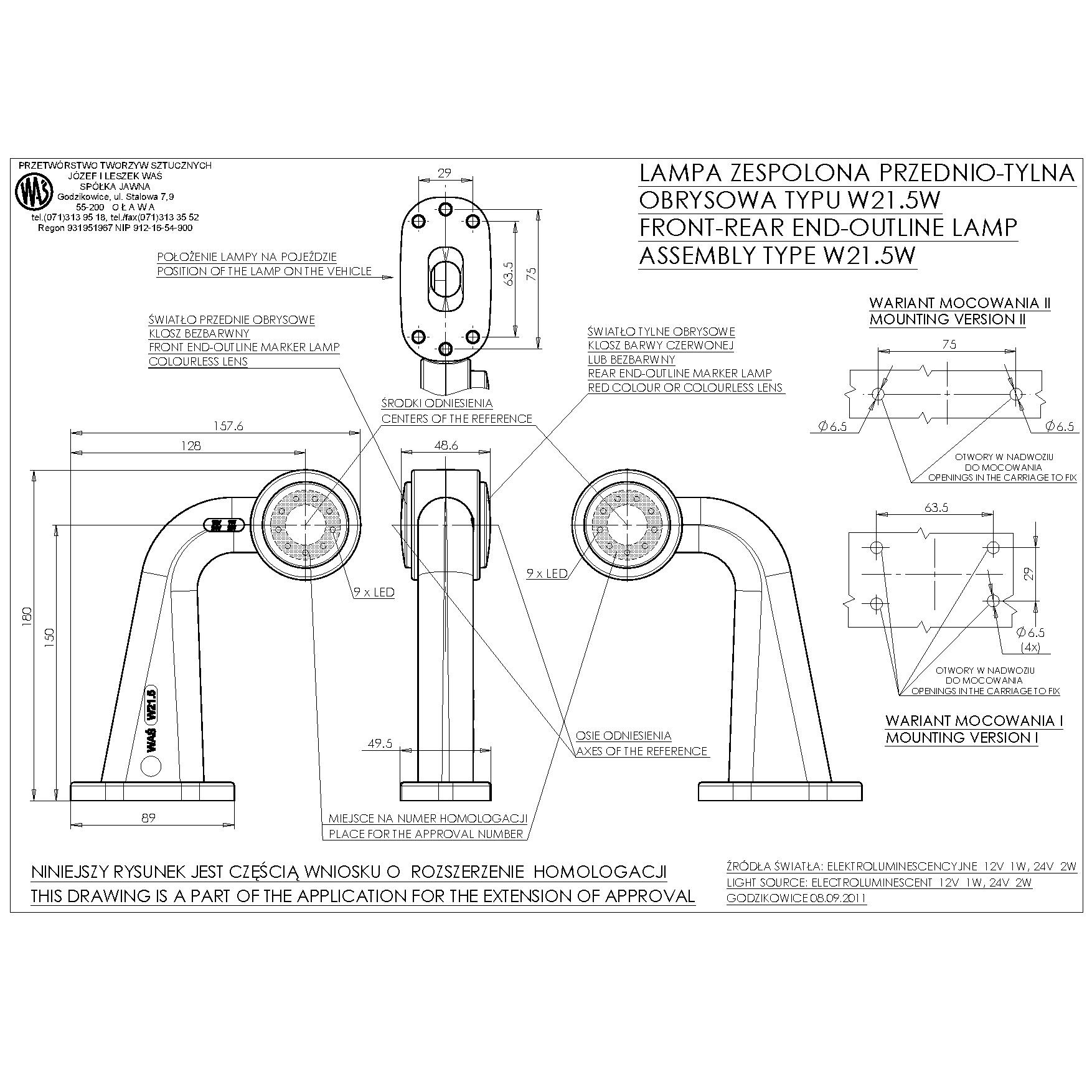Фонарь габаритный боковой LED правый 12-24V 499BCPW215w