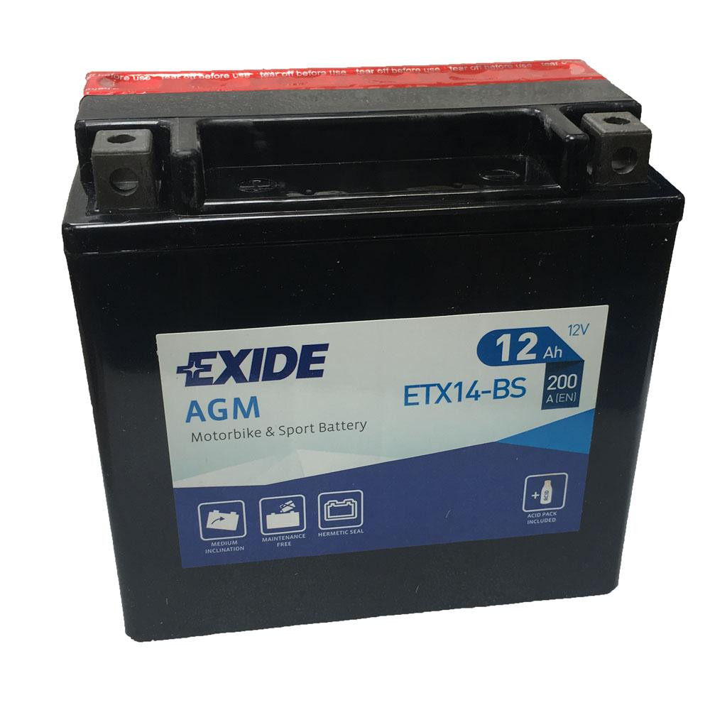 Аккумулятор 12V 12Ah 200A 152*88*147 EXIDE MOTO обрат. ETX14-BS