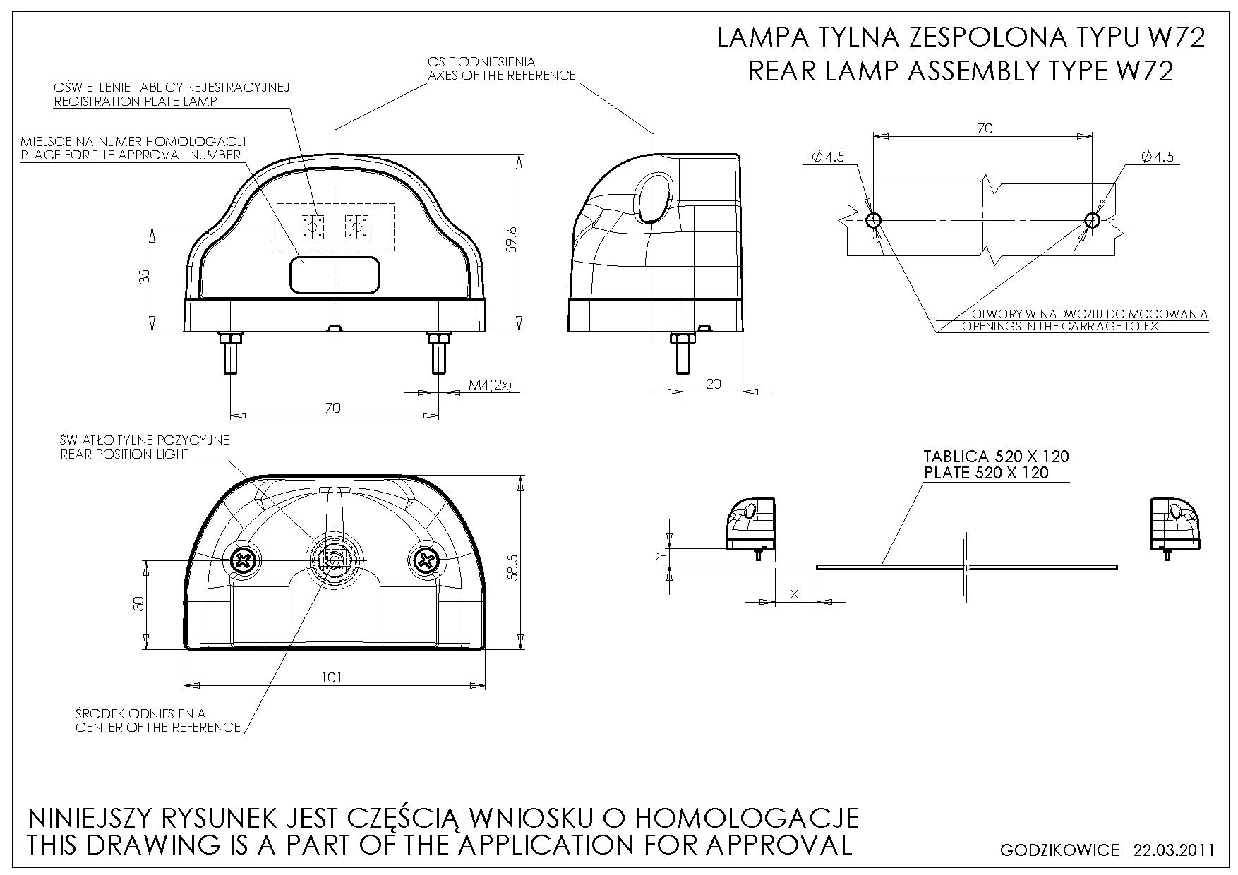 Фонарь освещения номерного знака красный 12-24V 409JW72